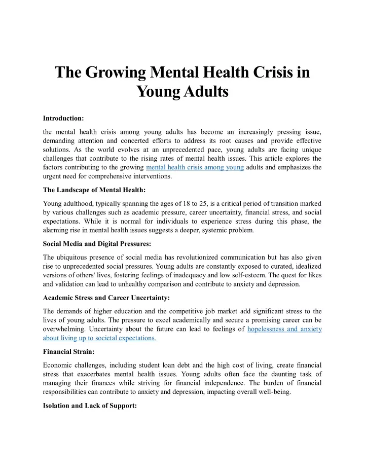 the growing mental health crisis in young adults