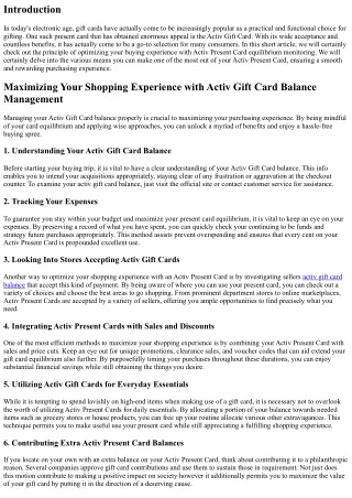 Optimizing Your Purchasing Experience with Activ Gift Card Balance Administratio