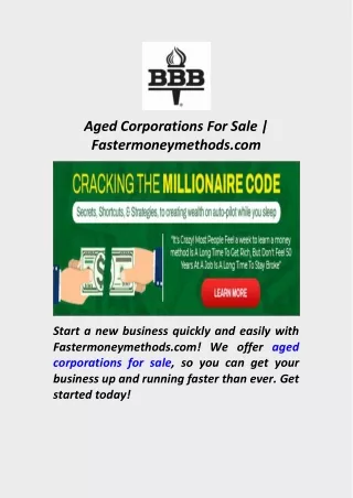 Aged Corporations For Sale  Fastermoneymethods.com