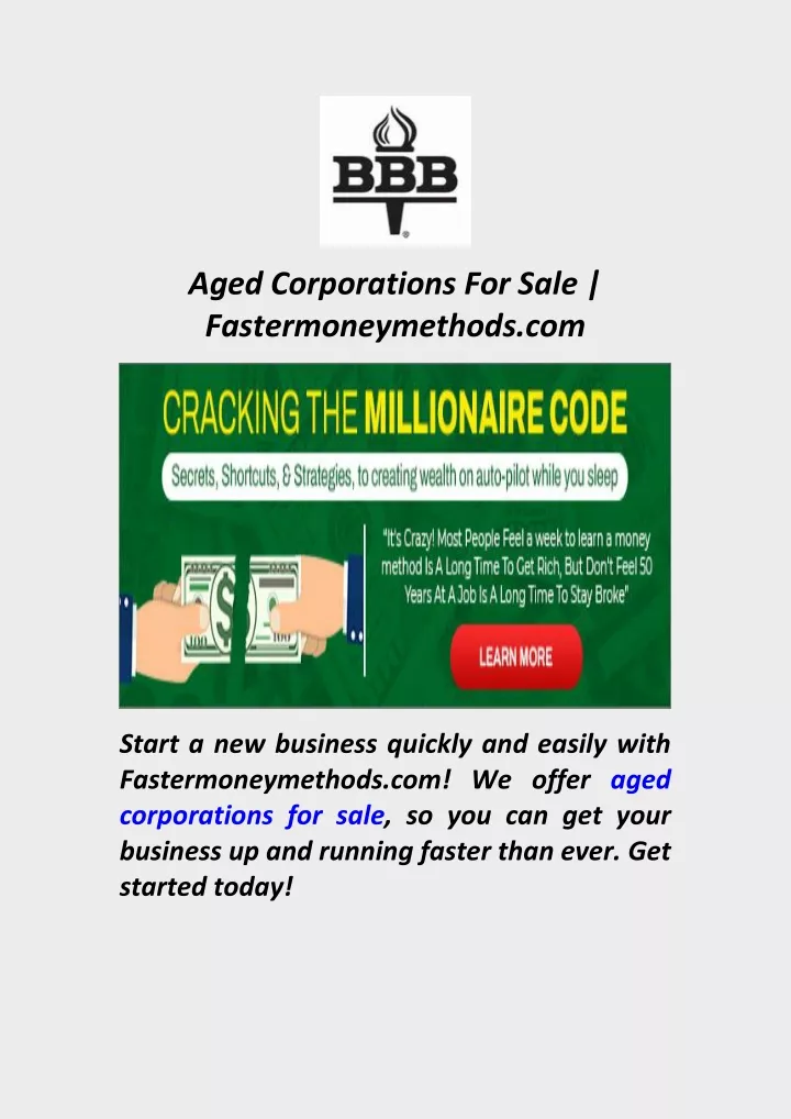 aged corporations for sale fastermoneymethods com