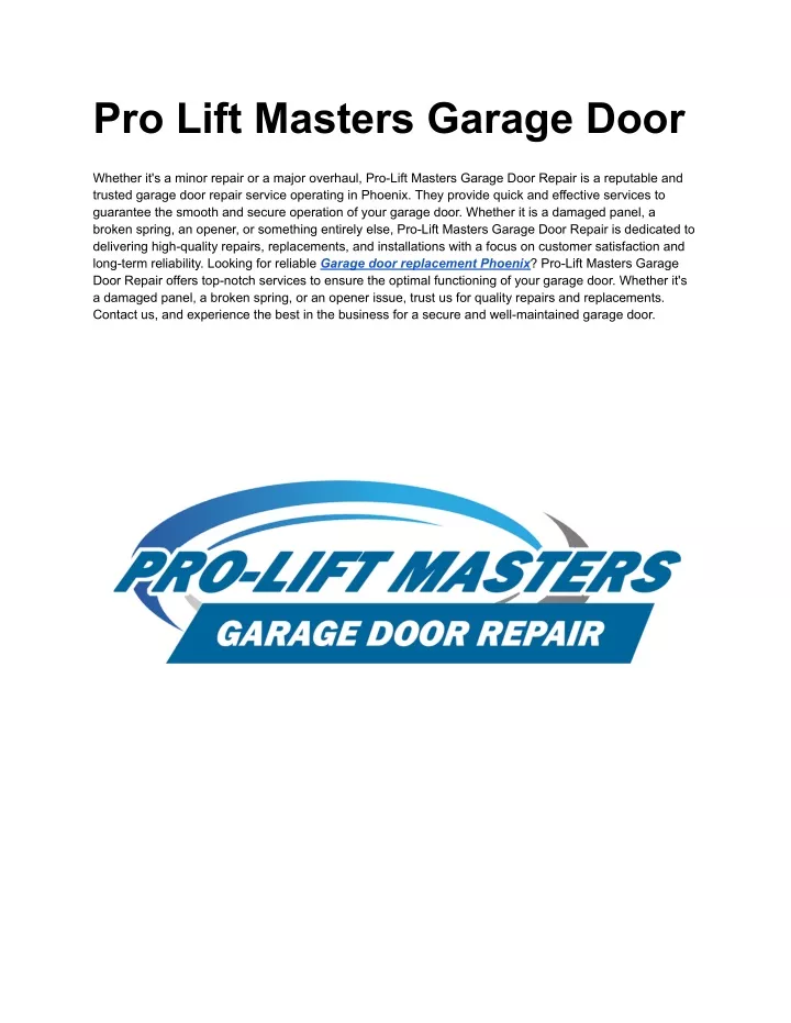 pro lift masters garage door