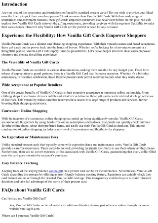 Experience the Liberty: How Vanilla Gift Cards Empower Shoppers