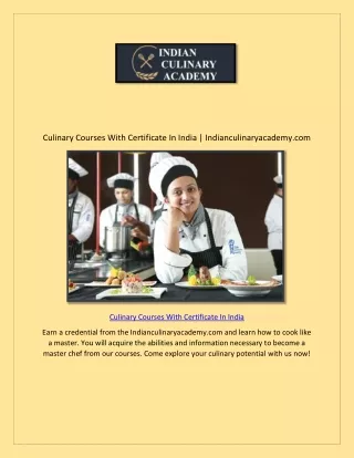 Culinary Courses With Certificate In India | Indianculinaryacademy.com