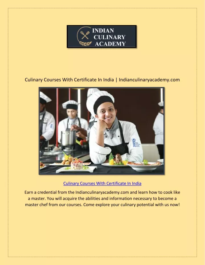 culinary courses with certificate in india