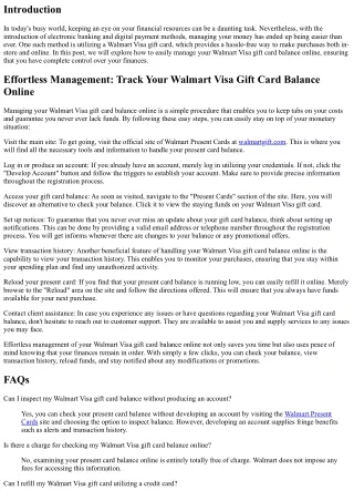 Simple And Easy Management: Keep An Eye On Your Walmart Visa Gift Card Balance O