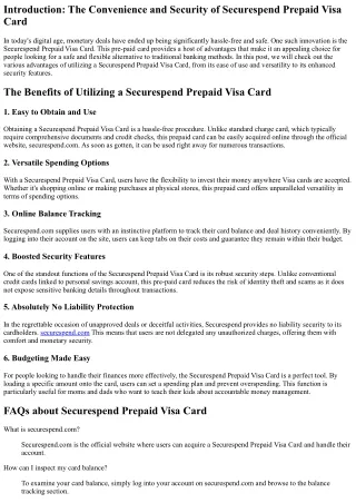 The Advantages of Using a Securespend Prepaid Visa Card