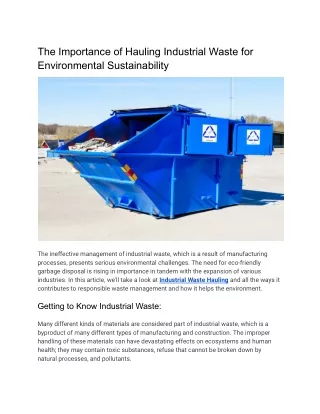 The Importance of Hauling Industrial Waste for Environmental Sustainability