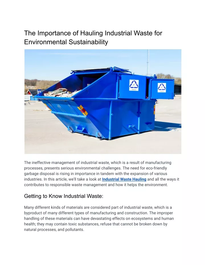 the importance of hauling industrial waste