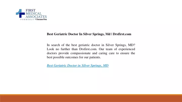 best geriatric doctor in silver springs