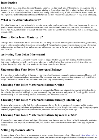 Joker Mastercard Balance: How to Keep Track and Stay Ahead