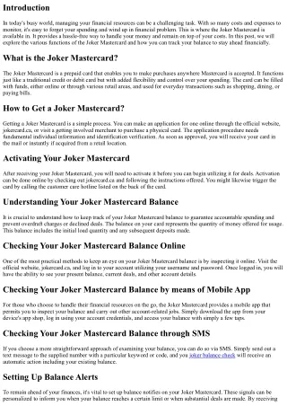 Joker Mastercard Balance: How to Keep Track and Stay Ahead