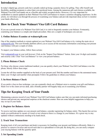 Do not Lose Out: Stay Updated on Your Walmart Visa Gift Card Balance