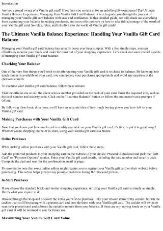 The Ultimate Vanilla Balance Experience: Handling Your Vanilla Gift Card Balance