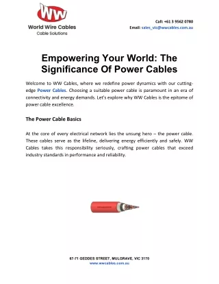 Empowering Your World The Significance Of Power Cables