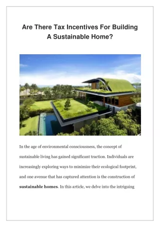 Are There Tax Incentives For Building A Sustainable Home?