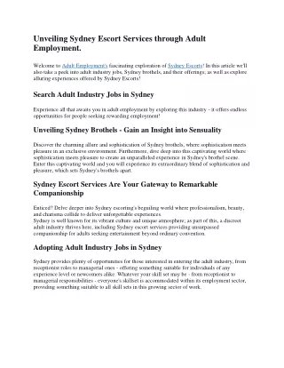 Unveiling Sydney Escort Services through Adult Employment