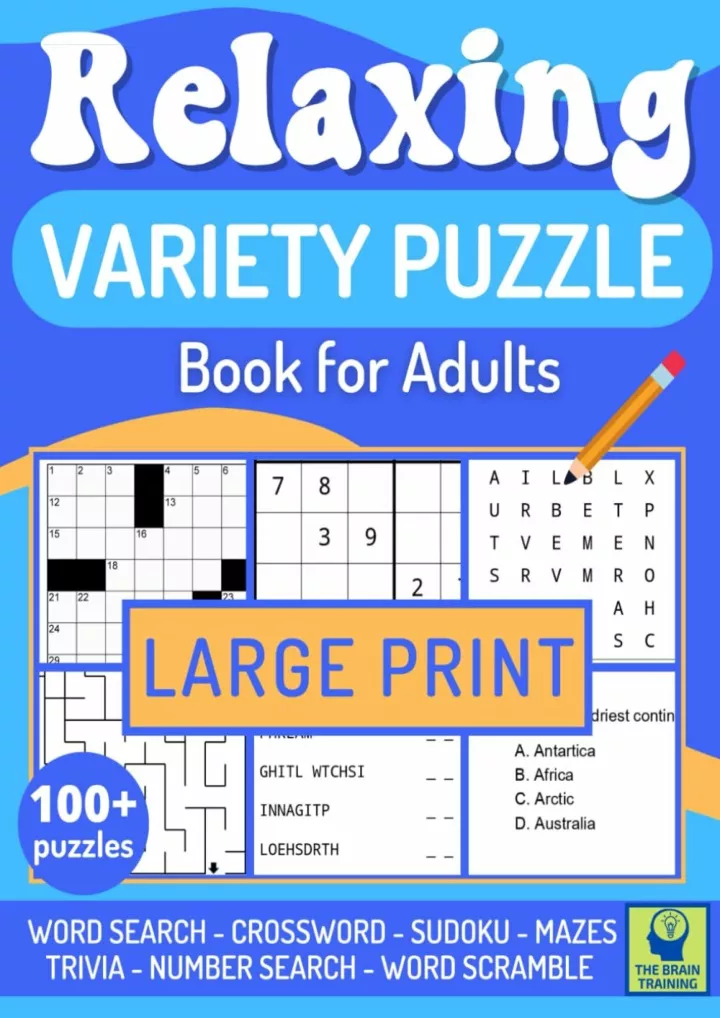 relaxing variety puzzle book for adults the ideal