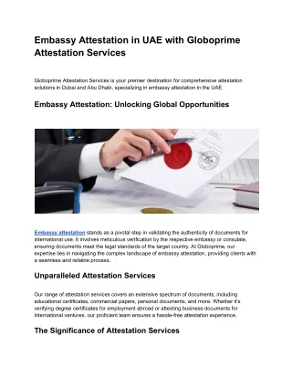 Embassy Attestation in UAE with Globoprime Attestation Services
