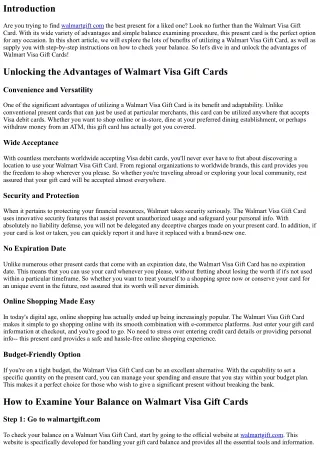 Unlocking the Advantages of Walmart Visa Gift Cards: Examine Your Balance Today