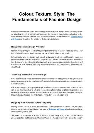 Colour, Texture, Style: The Fundamentals of Fashion Design