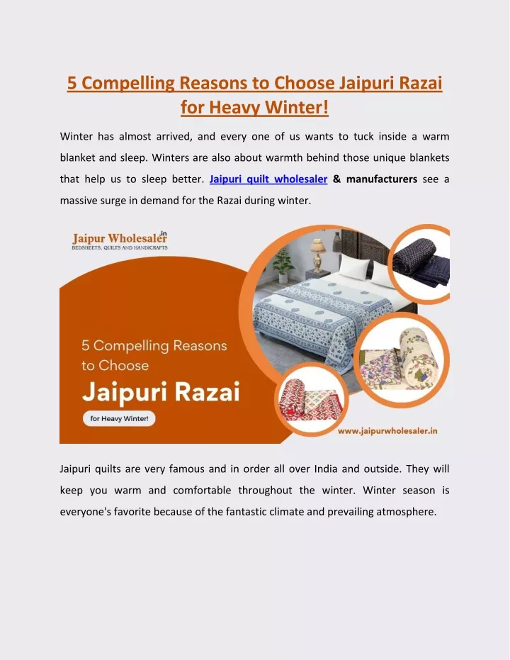 5 compelling reasons to choose jaipuri razai