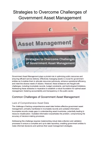 Strategies to Overcome Challenges in Government Asset Management
