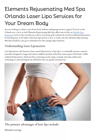 Elements Rejuvenating Med Spa Orlando Laser Lipo Services for Your Dream Body
