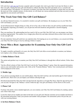 Never Miss a Beat: Tracking Your Only One Gift Card Balance