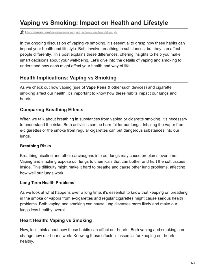 vaping vs smoking impact on health and lifestyle