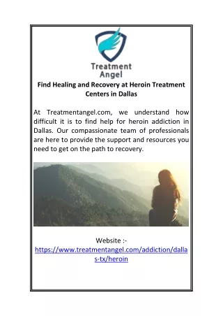 Find Healing and Recovery at Heroin Treatment Centers in Dallas