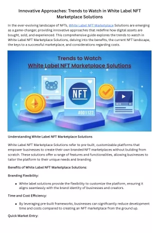 Innovative Approaches Trends to Watch in White Label NFT Marketplace Solutions