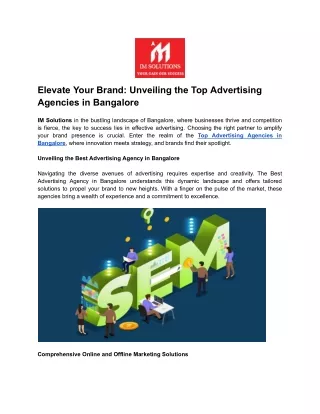 Elevate Your Brand_ Unveiling the Top Advertising Agencies in Bangalore