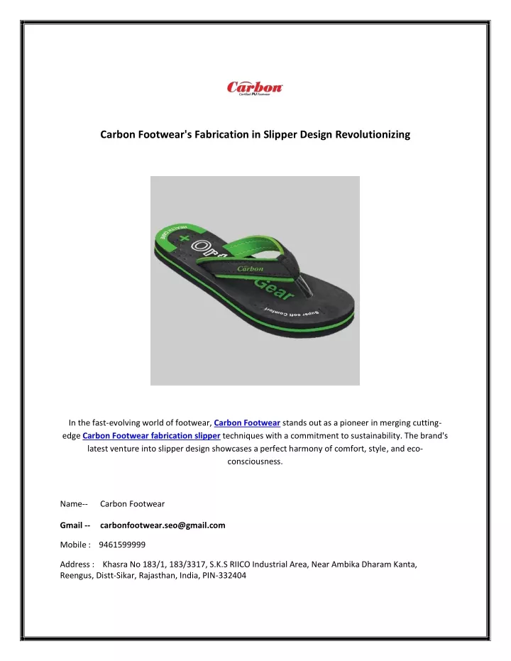 carbon footwear s fabrication in slipper design