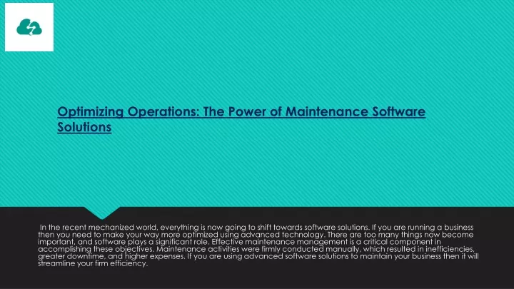 optimizing operations the power of maintenance