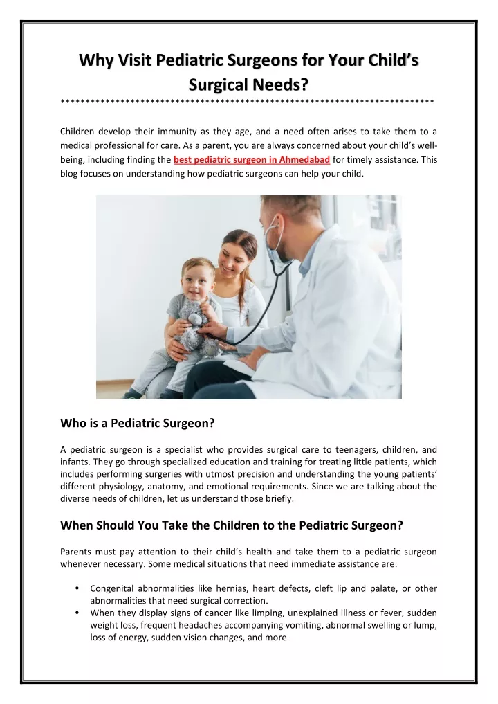 why visit pediatric surgeons for your child