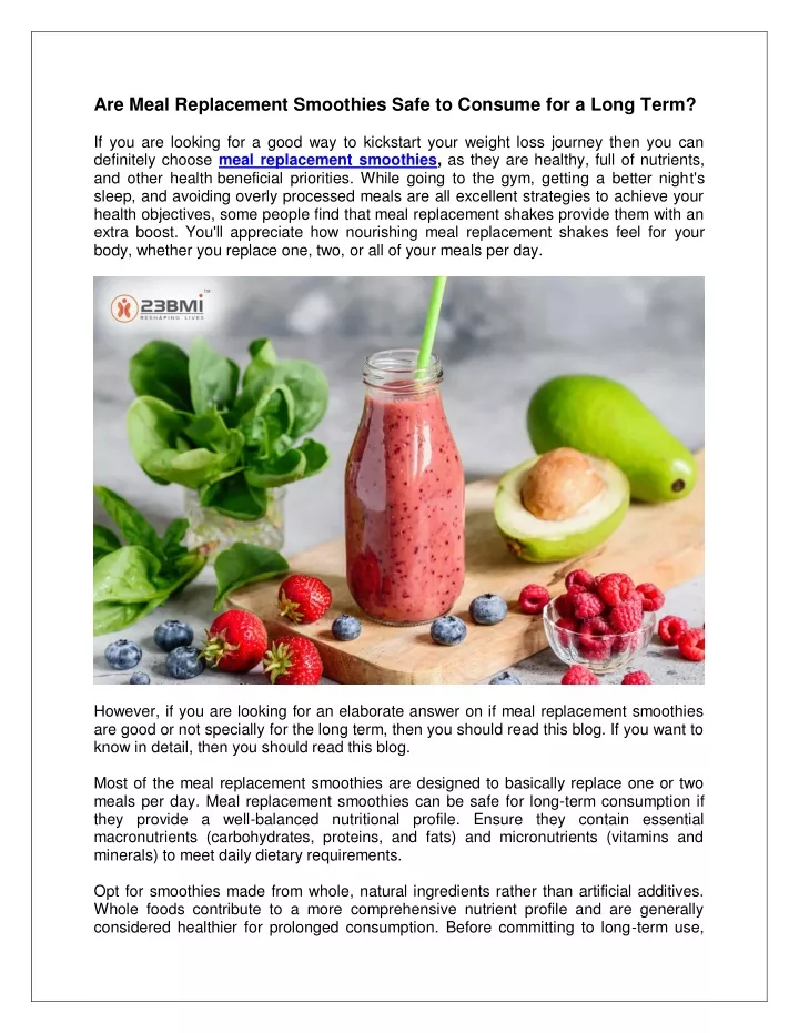 are meal replacement smoothies safe to consume
