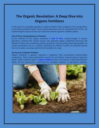 The Organic Revolution A Deep Dive into Organic Fertilizers