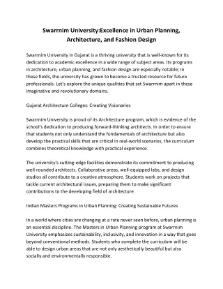 swarrnim university excellence in urban planning