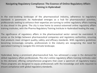 Navigating Regulatory Compliance The Essence of Online Regulatory Affairs Training in Hyderabad