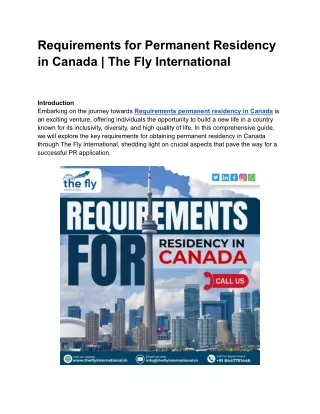 Requirements for Permanent Residency in Canada | The Fly International