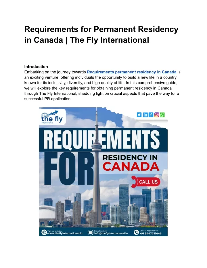 Ppt Requirements For Permanent Residency In Canada The Fly International Powerpoint 7175