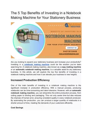 The 5 Top Benefits of Investing in a Notebook Making Machine for Your Stationery