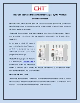 How Can Decrease the Maintenance Charges by the Arc Fault Detection Device?