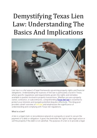 Demystifying Texas Lien Law- Understanding The Basics And Implications