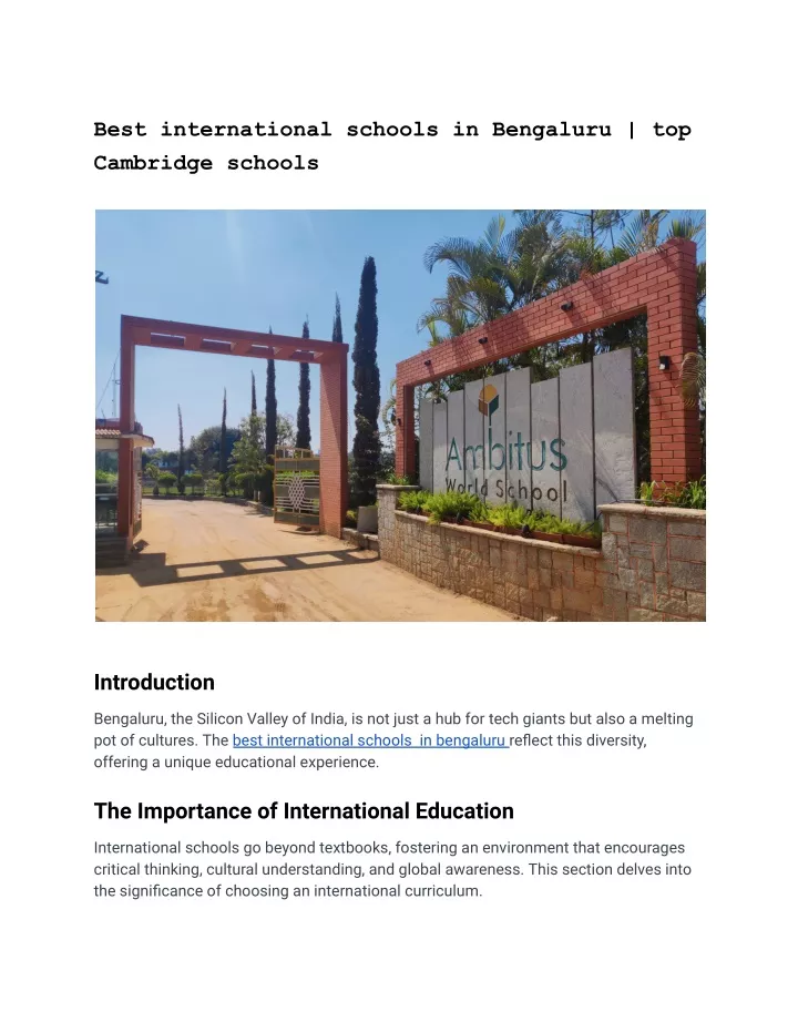 best international schools in bengaluru