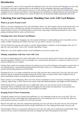 Opening Enjoyable and Excitement: Handling Your Activ Present Card Balance