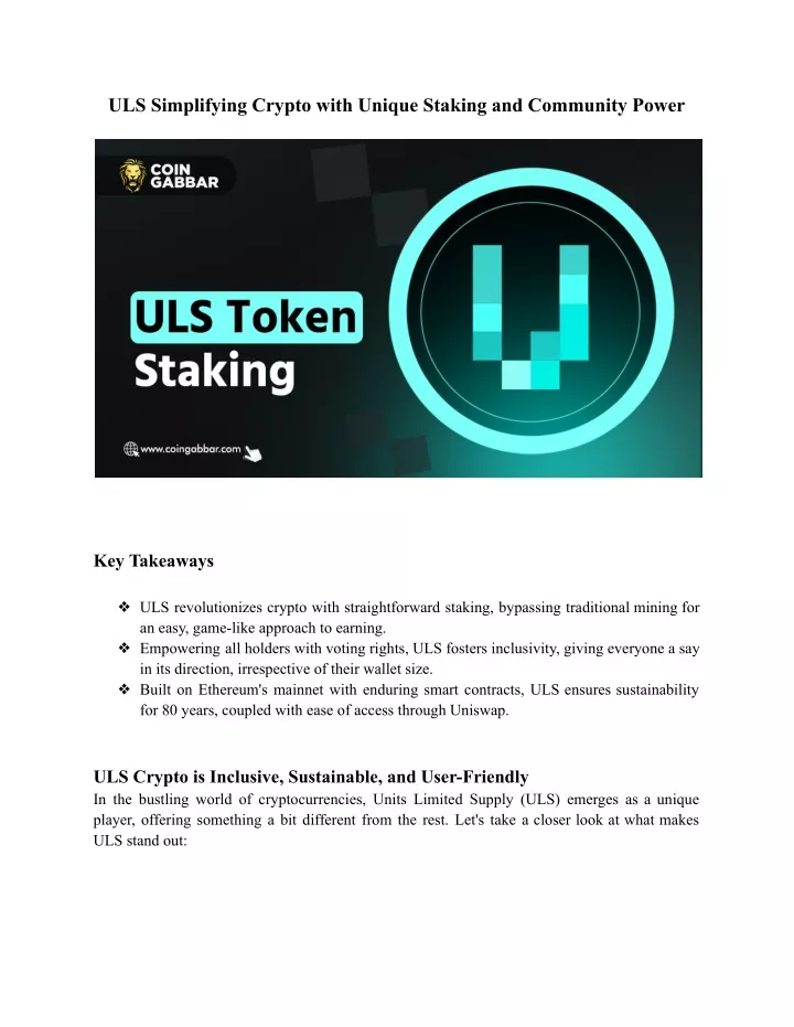 uls simplifying crypto with unique staking