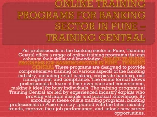 ONLINE TRAINING PROGRAMS FOR BANKING SECTOR IN PUNE