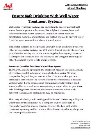 Ensure Safe Drinking With Well Water Treatment Systems
