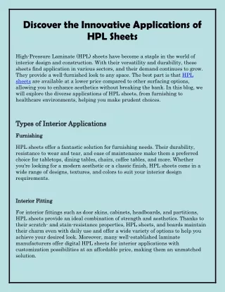Discover the Innovative Applications of HPL Sheets